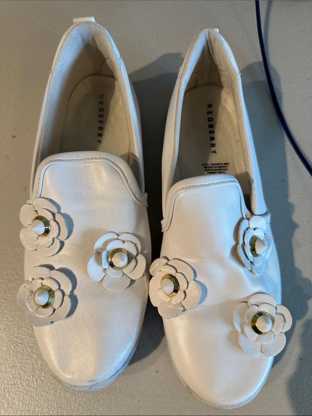 White Floral Slip-On Loafers for Women